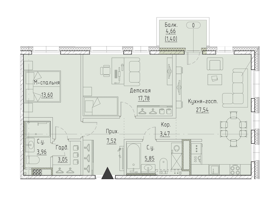 2-комнатная квартира 82.77 м², 8/9 эт., ЖК «LEGENDA Чёрная речка 41»